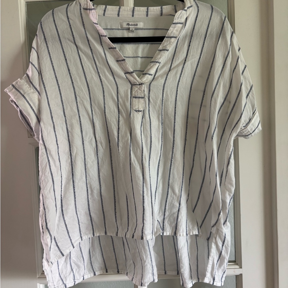 Madewell Navy and White Striped Button Down Shirt